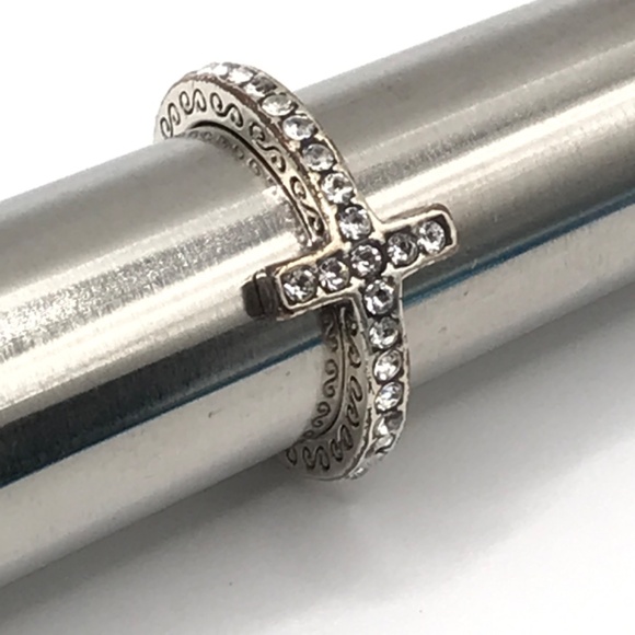 Brighton Ring Cross Starry Night Crystals Silver Plated Engraved Sz 6.5 - Picture 3 of 9